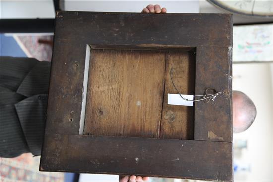 An early 18th century oyster veneered walnut cushion frame wall mirror, W.1ft 6.5in. H.1ft 9in.